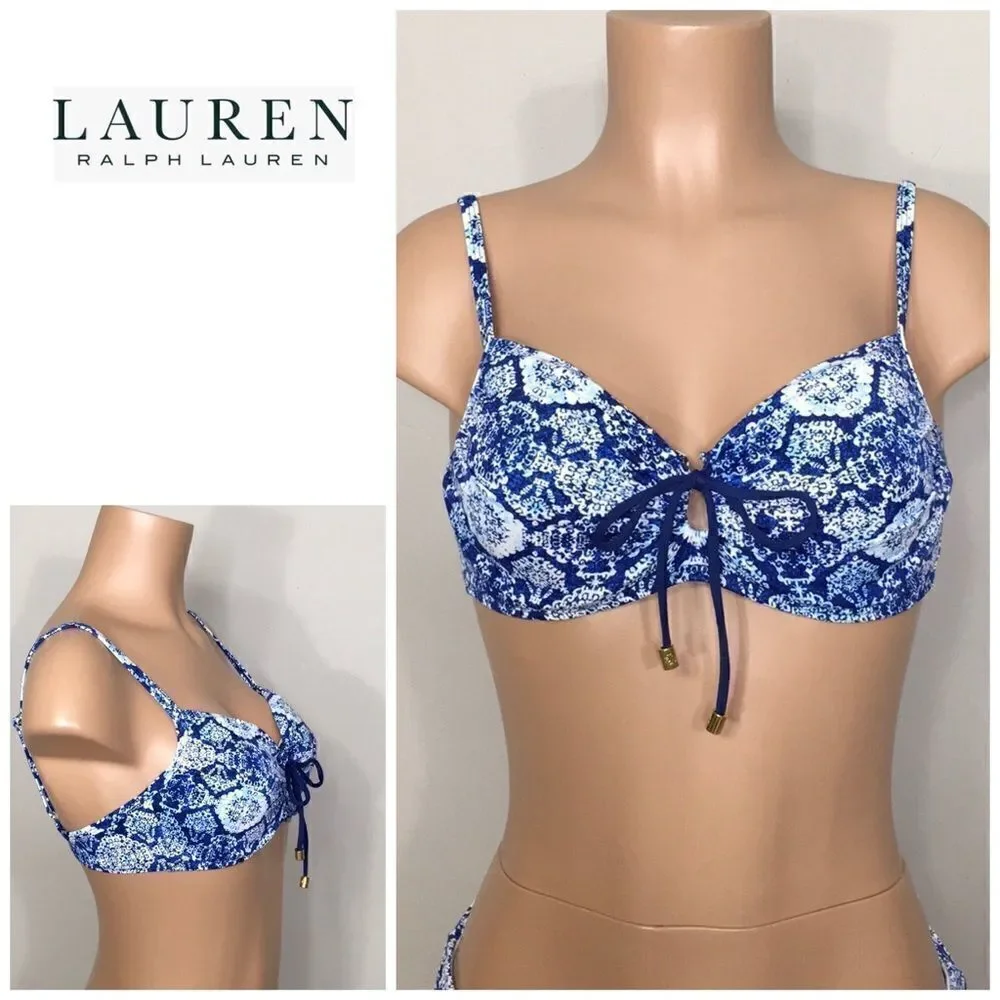 New. Lauren Ralph Lauren blue tile bikini top. New.